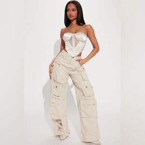 Women’s high waisted distressed Tan Cargo Pants